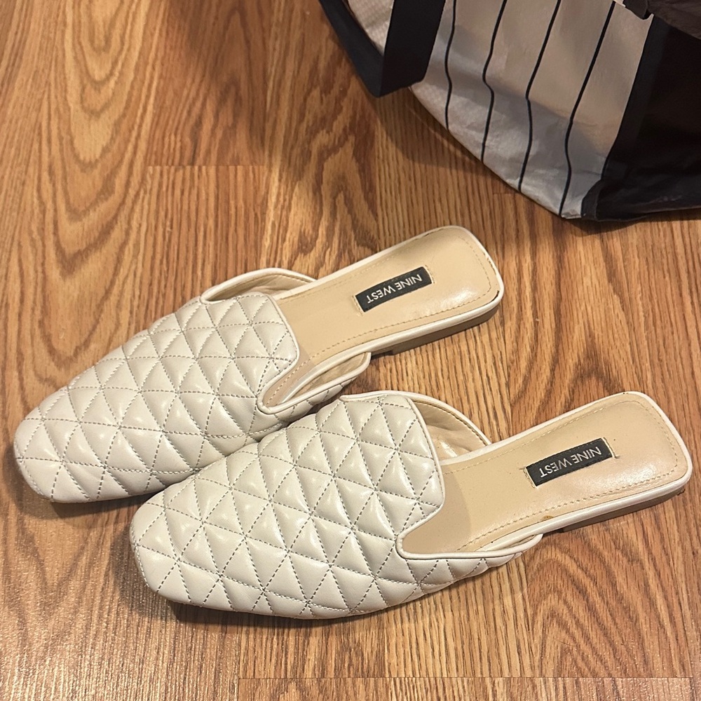 Nine West Quilted Cream Mules